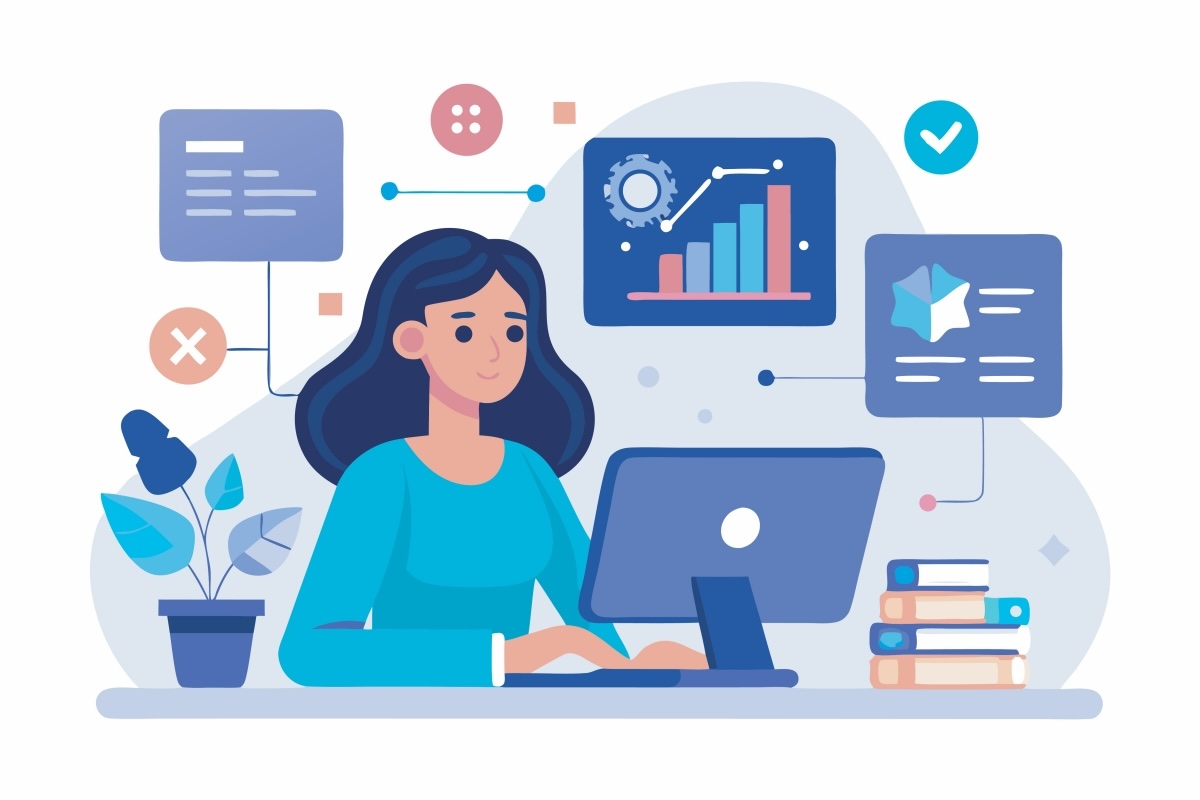 Graphic of woman typing