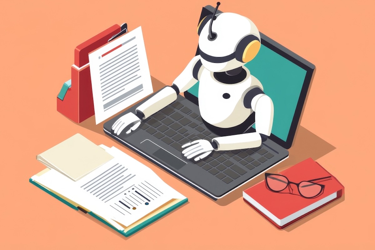 Graphic of a robot exiting a laptop screen