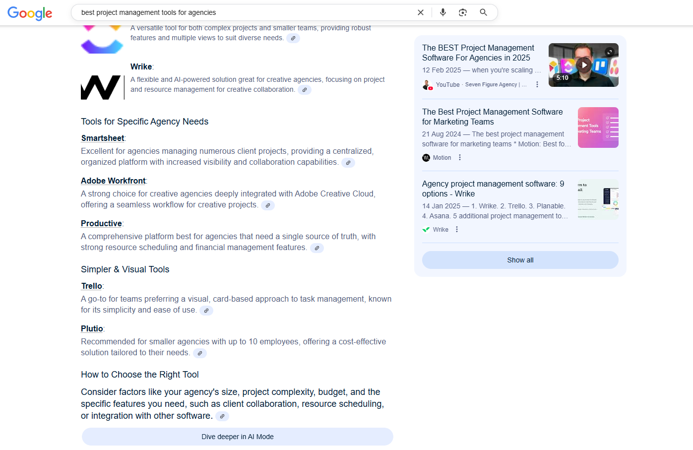 Example of expanded SGE in SERPs