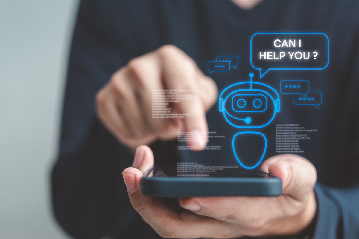 Graphic of AI helper assistant on mobile phone