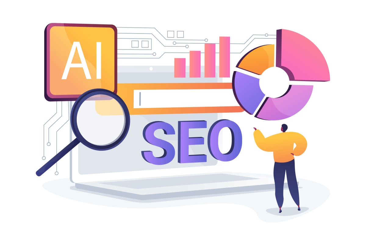 SEO and AI colorful graphic